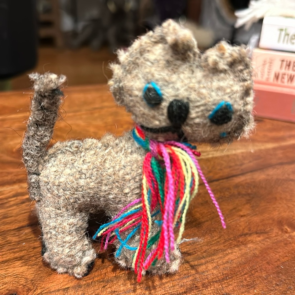 Mexican Hand Stitched Felt Cat Kitty Wool Figure  Stuffed Toy